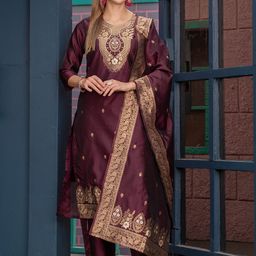 Siya Fashion Ethnic Motifs Printed Round Neck Straight Kurta With Trouser And Dupatta-16