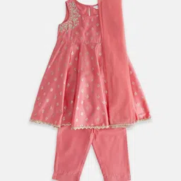 AKKRITI BY PANTALOONS Girls Printed Thread Work Kurta with Trousers & Dupatta-image-9