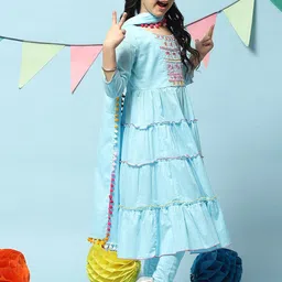 Biba Girls Ethnic Motifs Embroidered Kurta with Leggings & Dupatta-picture-41