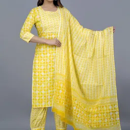 KALINI Printed Sequinned Pure Cotton Kurta with Pyjamas & Dupatta-picture-19