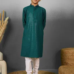 YK Boys Ethnic Motifs Embroidered Sequinned Straight Kurta With Churidar-picture-25