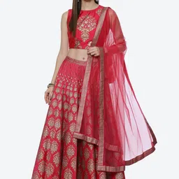 Biba Fuchsia & Gold-Toned Printed Ready to Wear Lehenga & Blouse With Dupatta-picture-3