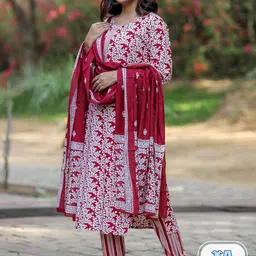 KALINI Floral Printed Regular Gotta Patti Kurta With Trousers & Dupatta-picture-7