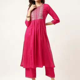 Ashlee Ethnic Motifs Yoke Design Thread & Mirror Work A-Line Kurta with Trousers-picture-23