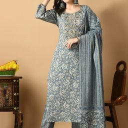 AVYCO Floral Printed Pure Cotton Kurta with Trousers & With Dupatta-18