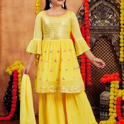 Sangria Girls Sequins Embroidered A-Line Kurta Sharara With Dupatta-picture-20