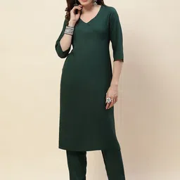 Meena Bazaar V-Neck Regular Straight Kurta with Trousers-picture-24