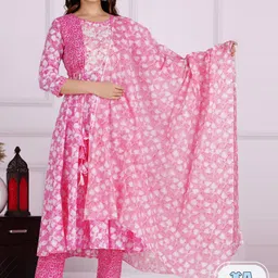 JAIPURI COLLECTION Floral Printed Pure Cotton Kurta With Pyjamas & Dupatta-14