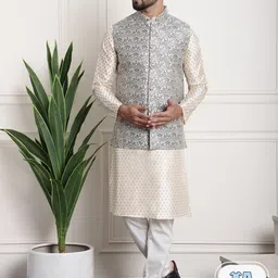 SOJANYA Ethnic Motifs Printed Straight Kurta & Churidar With Nehrujacket-picture-48