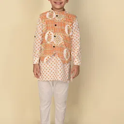 LIL PITAARA Boys Floral Printed Regular Pure Cotton Kurta With Pyjamas & Nehru Jacket-18
