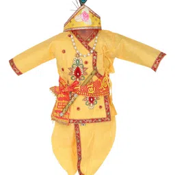 ahhaaaa Boys Yellow Embroidered Pure Cotton Kurta with Dhoti Pants-image-99
