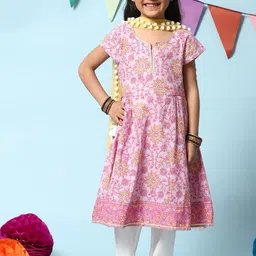 Biba Girls Purple Floral Printed Gotta Patti A-Line Kurta with Trousers & Dupatta-picture-15