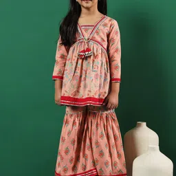 Readiprint Fashions Infant Girls Floral Printed Gotta Patti Pure Cotton Kurti with Sharara-picture-7