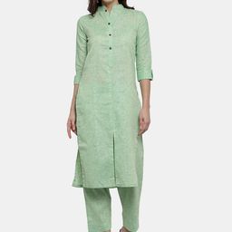 Sayesha Mandarin Collar Pure Cotton Straight Kurta with Trousers-image-60