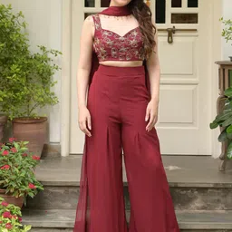 Urbanstree Embroidered Top With Palazzo & Dupatta-picture-55