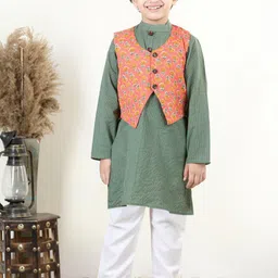 Kinder Kids Boys Striped Regular Pure Cotton Kurta With Pyjamas & Nehru Jacket-47