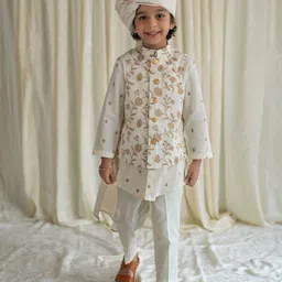 Tiber Taber Boys Floral Printed Pure Cotton Kurta with Pyjamas & Nehru Jacket-11