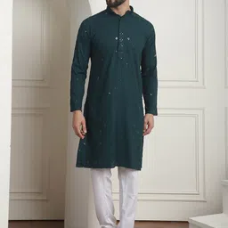 SOJANYA Geometric Embroidered Sequinned Pure Cotton Kurta with Churidar-picture-40
