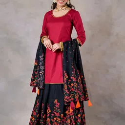 Rustorange Women Maroon Black Kurta Palazzo Set with Dupatta-picture-9