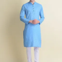 NAMASKAR Men Printed Mandarin Collar Pure Cotton Kurta with Churidar-picture-55