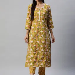 Divena Women Plus Size Floral Printed Pure Cotton Kurta With Trousers-34