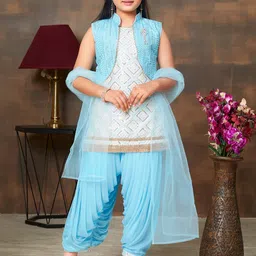BAESD Girls Embroidered Regular Sequinned Pure Silk Kurti With Patiala & Dupatta-picture-32