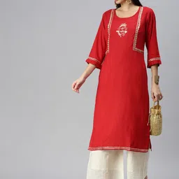 SHOWOFF Ethnic Yoke Design Zari Detail Kurta with Palazzos-picture-29