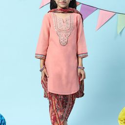 Biba Girls Ethnic Motifs Yoke Design Gotta Patti Thread Work Kurta with Salwar & Dupatta-picture-48