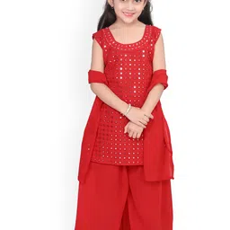 BAESD Girls Embroidered Regular Mirror Work A-Line Kurta With Palazzos & Dupatta-picture-43