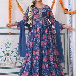 RANGREAL Floral Printed Maxi Ethnic Dress-11