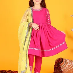 Jilmil Girls Gotta Patti Pleated Anarkali Kurta With Trouser & Dupatta-image-38