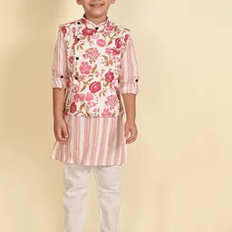 LIL PITAARA Boys Woven Design Pure Cotton Regular Kurta & Pyjamas With Nehru Jacket-34