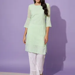 GUFRINA Floral Embroidered Chikankari Kurta With Palazzos-picture-38