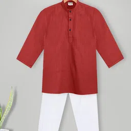 MIMISKU Boys Band Collar Pure Cotton Asymmetric Kurta With Pyjamas-39