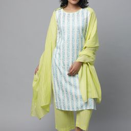 AURELIA Ethnic Motifs Printed Pure Cotton Kurta with Palazzos & Dupatta-image-39