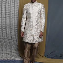Krishna Mehta  Embroidered Pure Cotton Sherwani With Trousers-image-48