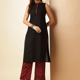Anouk Black Pure Cotton Mandarin Collar Straight Kurta With Palazzo-picture-48
