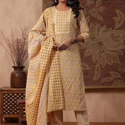 Readiprint Fashions Ethnic Printed Sequinned Pure Cotton Kurta with Trousers & Dupatta-picture-42