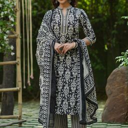 Rain & Rainbow Printed Gotta Patti Pure Cotton Straight Kurta With Trousers & Dupatta-56