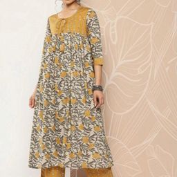 AAFAMI Floral Printed A-Line Kurta with Palazzos-24