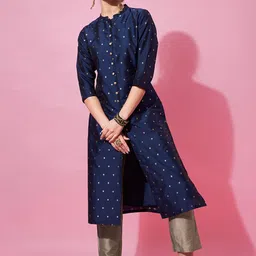 indo street Ethnic Motifs Self Design Multiple Slits A-Line Kurta with Palazzos-0