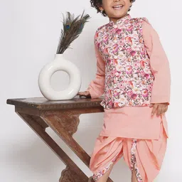 Little Bansi Boys Striped Long Sleeves Pure Cotton Kurta & Dhoti Pants with Jacket-45