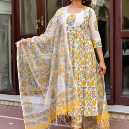 KALINI Floral Printed Empire Anarkali  Kurta with Trousers & Dupatta-54