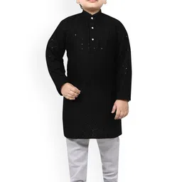BAESD Boys Ethnic Motifs Embroidered Mirror Work Regular Mandarin Collar Kurta with Pyjama-6