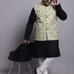 SOJANYA PLUS Plus Size Mandarin Collar Kurta With Churidar & Nehru Jacket image 1