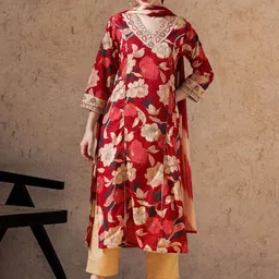 STYLEBAAZI Women Floral Embroidered Regular Thread Work Pure Cotton Kurta with Trousers & With Dupatta-30