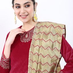 KETCH Women Ethnic Motifs Embroidered Velvet Kurta with Dhoti Pants & With Dupatta-image-7