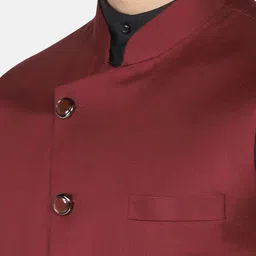TAHVO Men Maroon Patchwork Kurta & Pyjamas With Nehru Jacket image 2