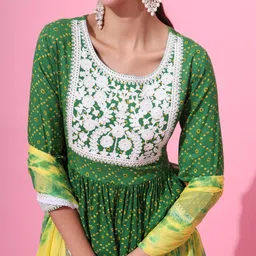 JAIPUR PRIME Bandhani Printed Thread Work Pleated Kurta With Sharara & Dupatta image 3