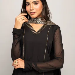 FIORRA Crepe A-Line Kurta With Trousers & Dupatta image 3